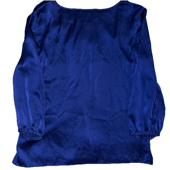 Talbots Silk Blouse Women’s 8P Royal Blue Scoop Neck Long Sleeve Top - Picture 7 of 7